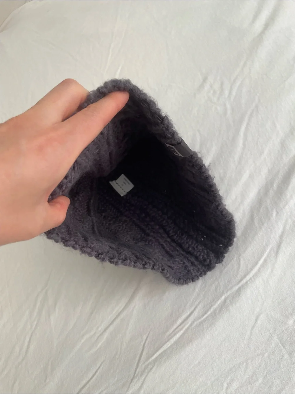 The North Face Purple Gray Cable Knit Beanie with Pom Pom